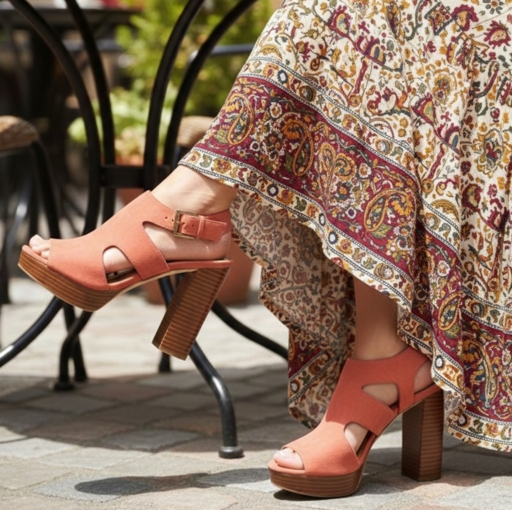 Autumn Chunky Platform Sandals Slingback 9 Suede Opentoe Block Heel Shoes New